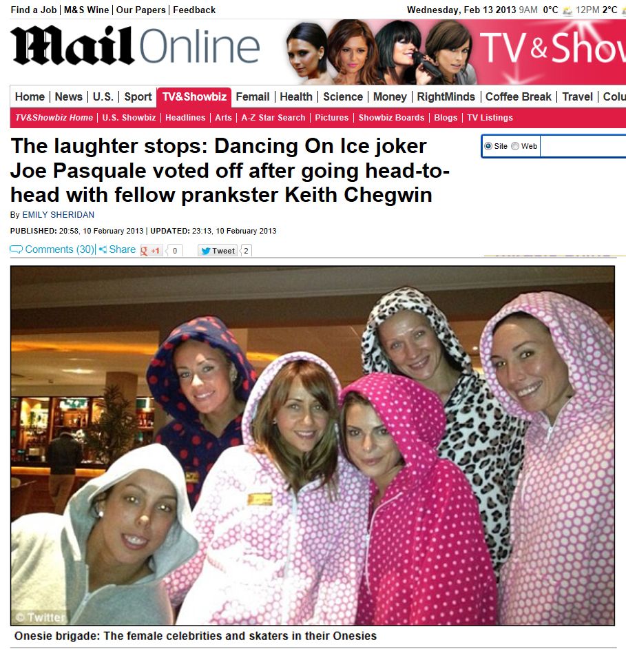Daily Mail Dancing On Ice Onesie Brigade