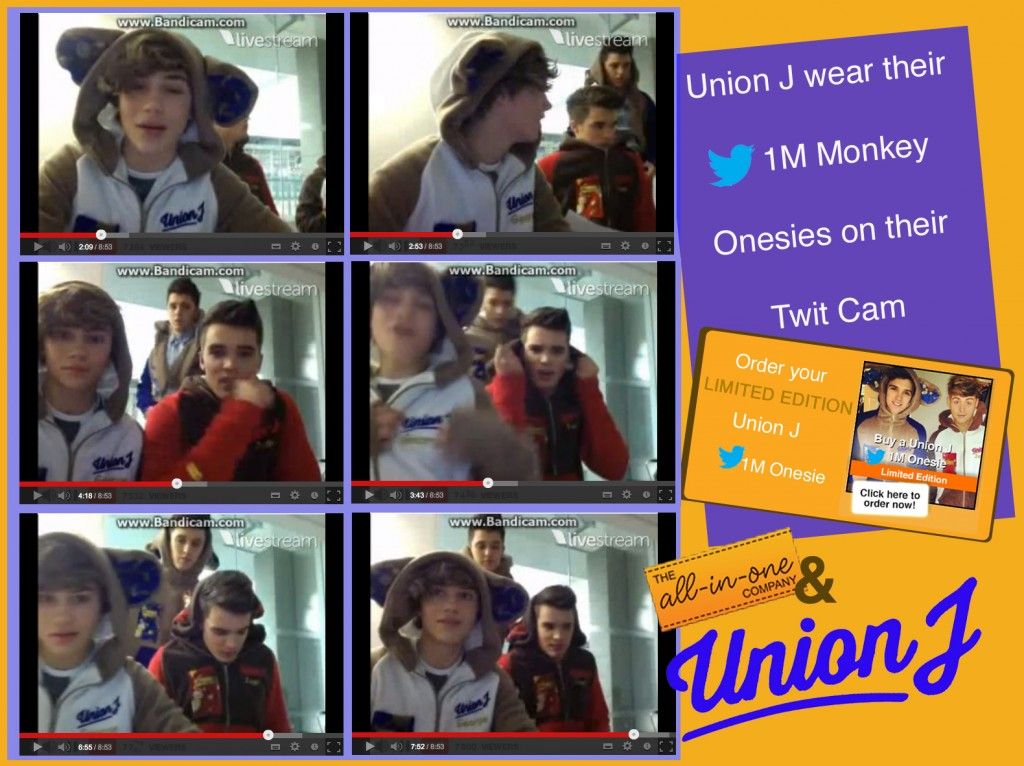 Union J wear their monkey onesies on their live Twitter stream