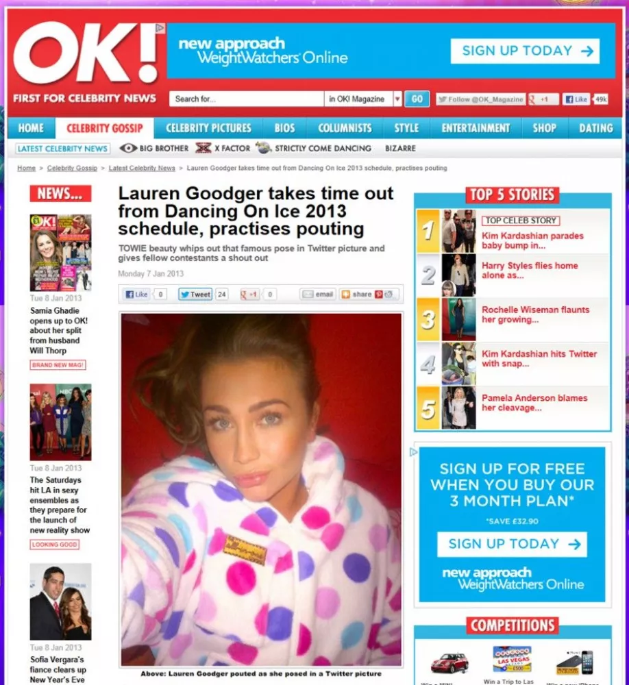 OK! Magazine - Dancing on Ice's Lauren Goodger in her Spotty All-in-One Company Onesie
