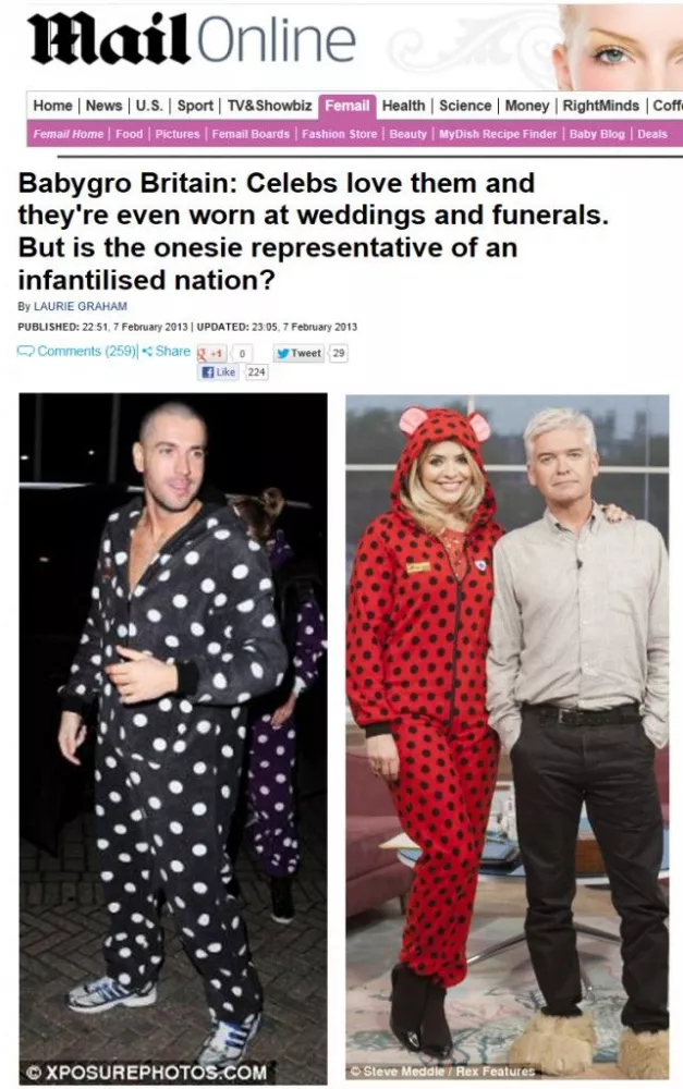 Onesie Feature:  Mail Online:  Celebs love them....