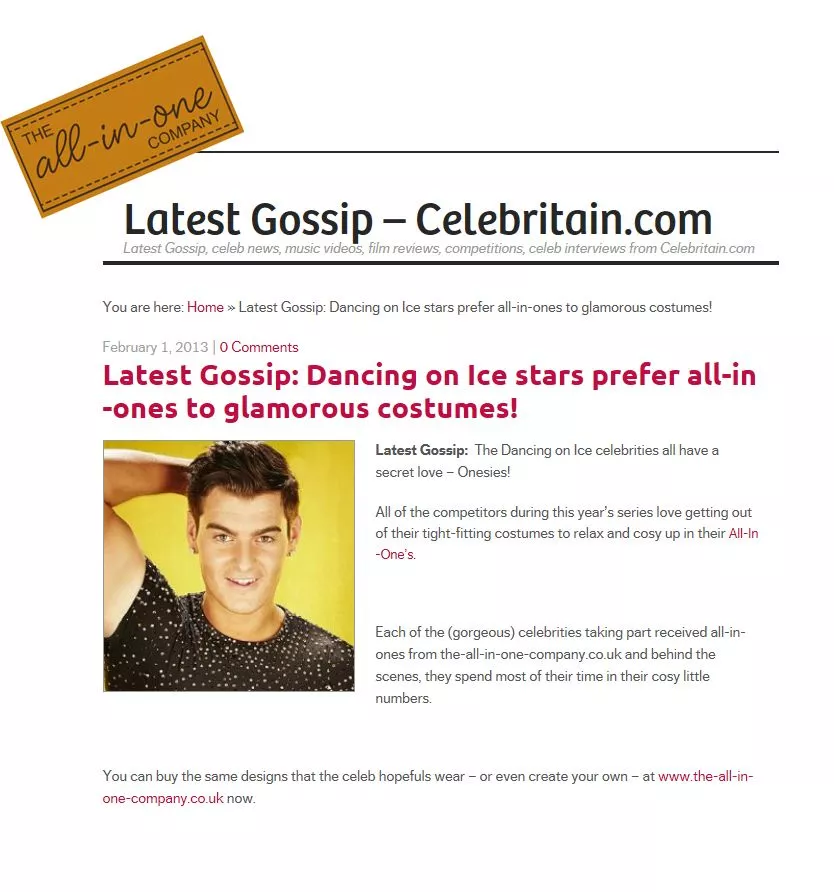 The All-in-One Company's Dancing On Ice Onesies feature on CeleBritain