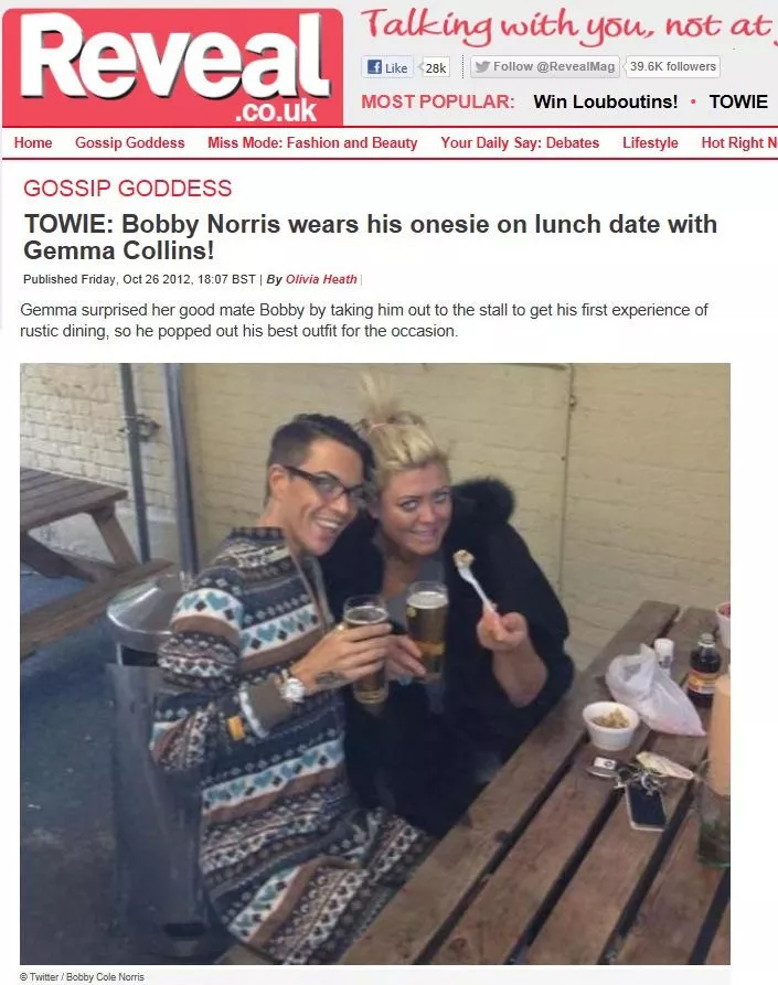 Reveal Magazine: Bobby Norris wears his onesie on lunch date