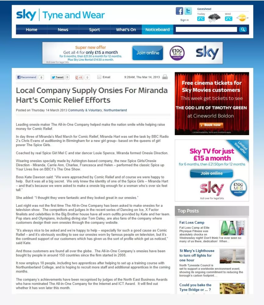 Sky's | Tyne and Wear | The All-in-One Company & Comic Relief