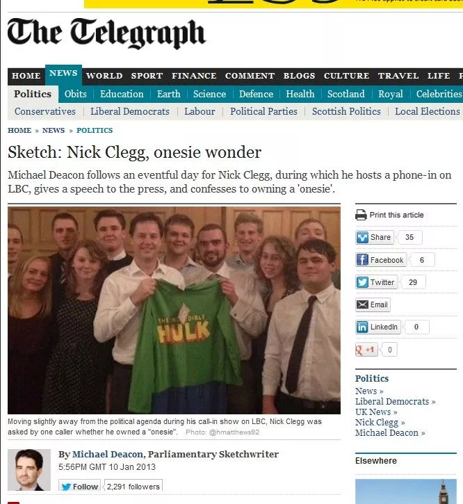 'Telegraph: Nick Clegg Onesie Wonder'