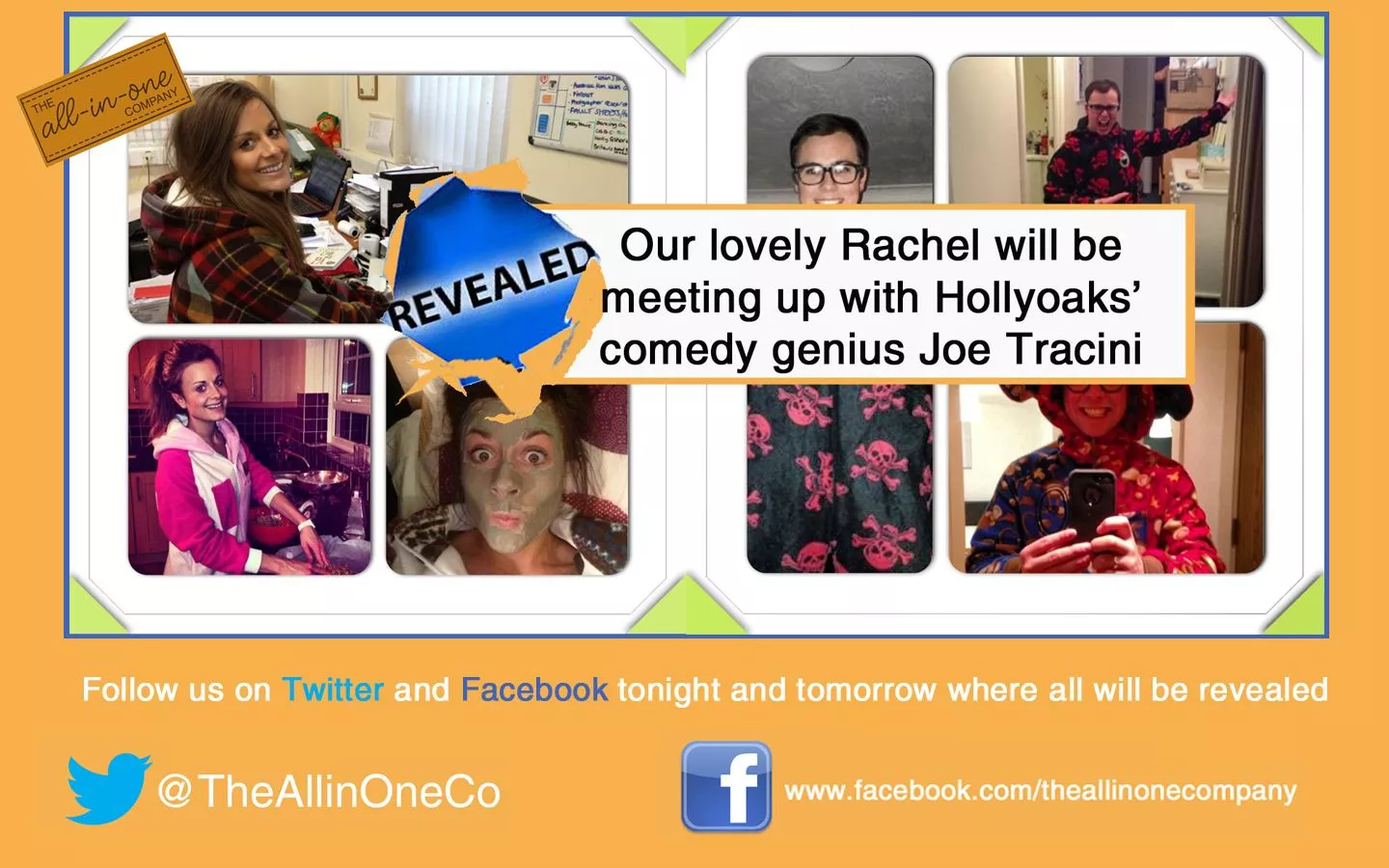 REVEALED:  The All-in-One Company's Rachel is meeting Hollyoaks' Comedy Genius Joe Tracini