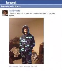 Onesie Review: Andrew Wade posts a pic of his Onesie on Facebook