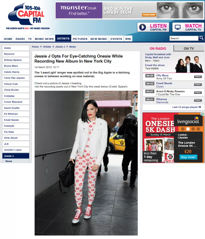 Celebrity Onesie Wearers - Capital FM reports on Jessie J's onesie wearing antics