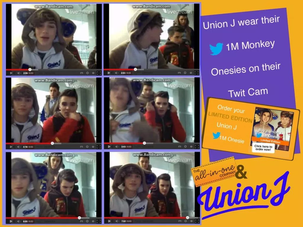 Union J Monkey Around in a Onesie Twit Cam