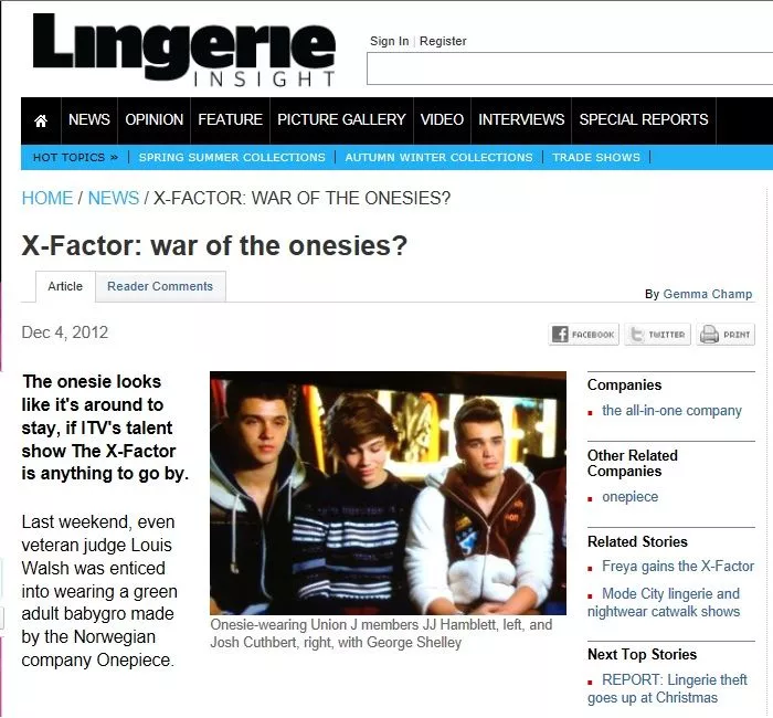 Lingerie Insight Magazine Discuss 'War of the Onesies'...