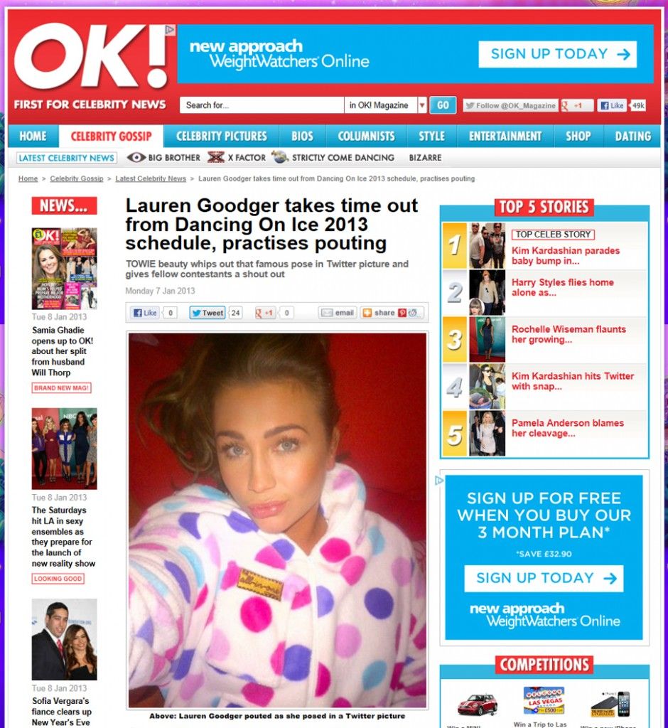 Dancing On Ice onesie features in OK magazine