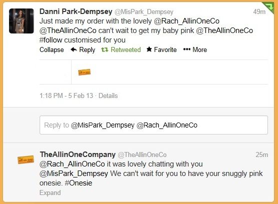 Danni Park-Dempsey Tweets about her The All-in-One Company Onesie