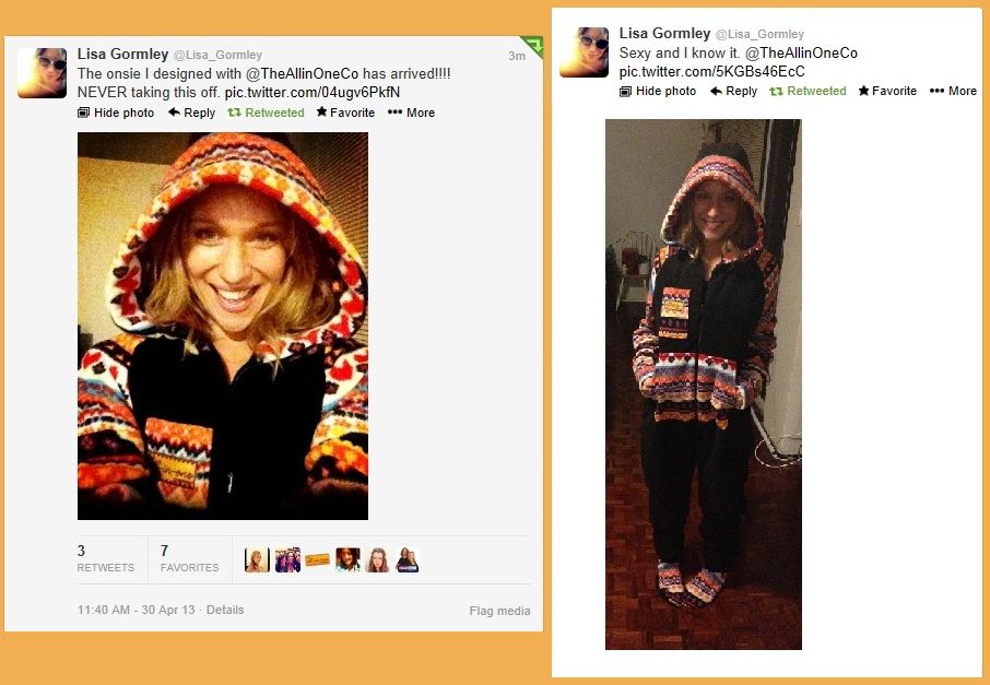Home and Away's Lisa Gormley tweets her Onesie thanks